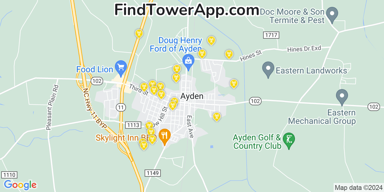 AT&T 4G/5G cell tower coverage map Ayden, North Carolina