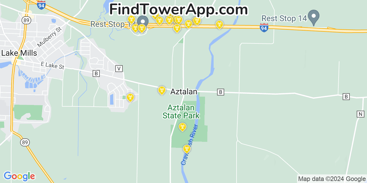 AT&T 4G/5G cell tower coverage map Aztalan, Wisconsin