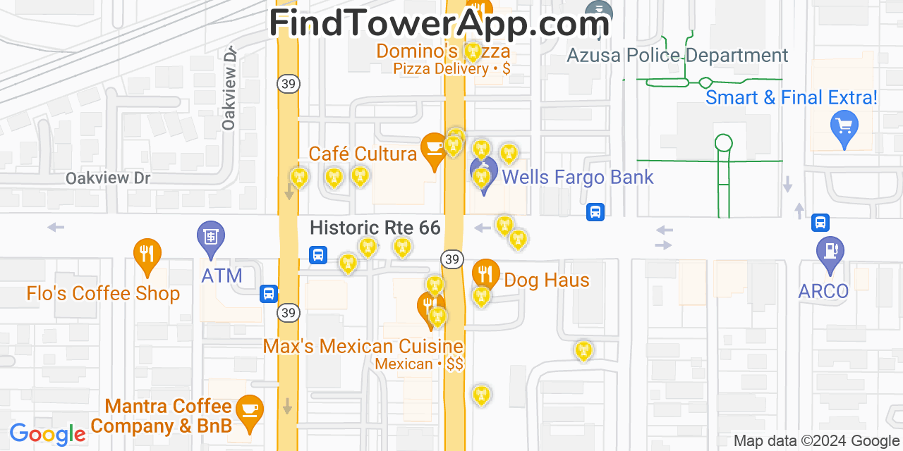 T-Mobile 4G/5G cell tower coverage map Azusa, California