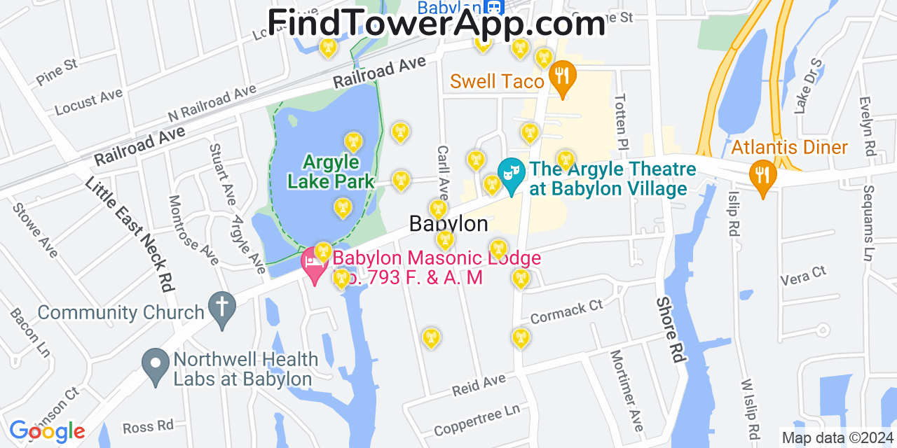 AT&T 4G/5G cell tower coverage map Babylon, New York