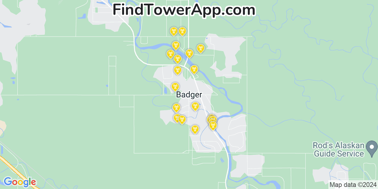 AT&T 4G/5G cell tower coverage map Badger, Alaska
