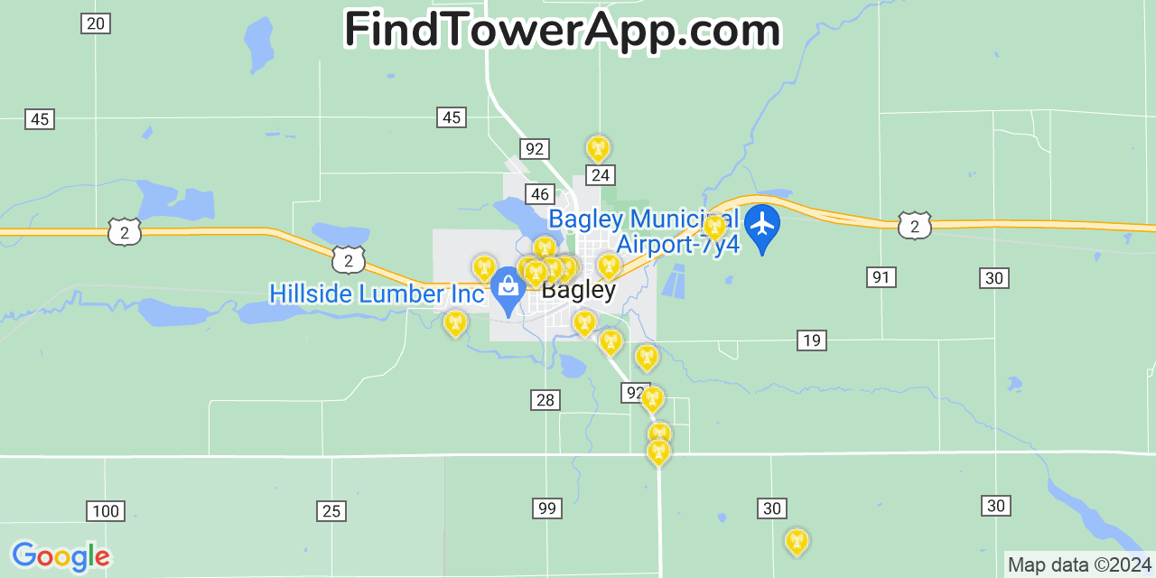 AT&T 4G/5G cell tower coverage map Bagley, Minnesota