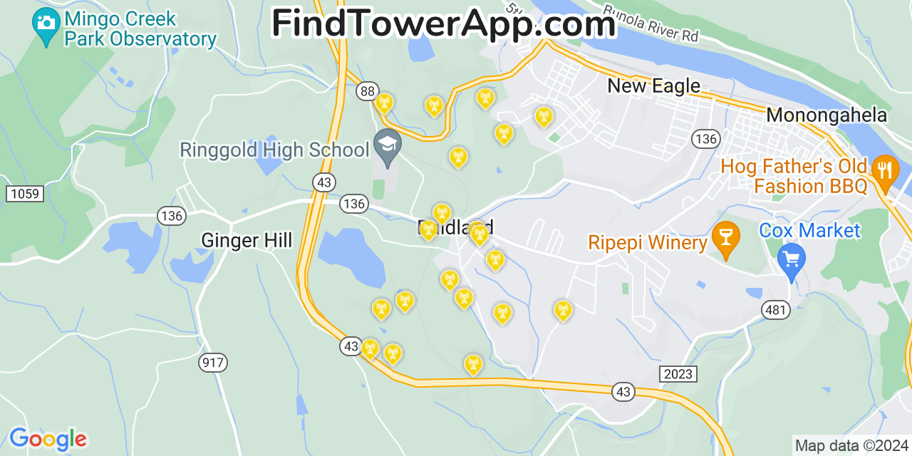 AT&T 4G/5G cell tower coverage map Baidland, Pennsylvania
