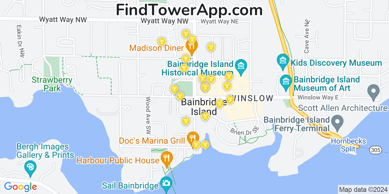 AT&T 4G/5G cell tower coverage map Bainbridge Island, Washington