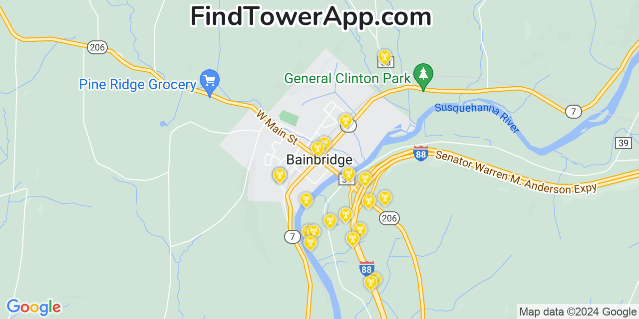 AT&T 4G/5G cell tower coverage map Bainbridge, New York