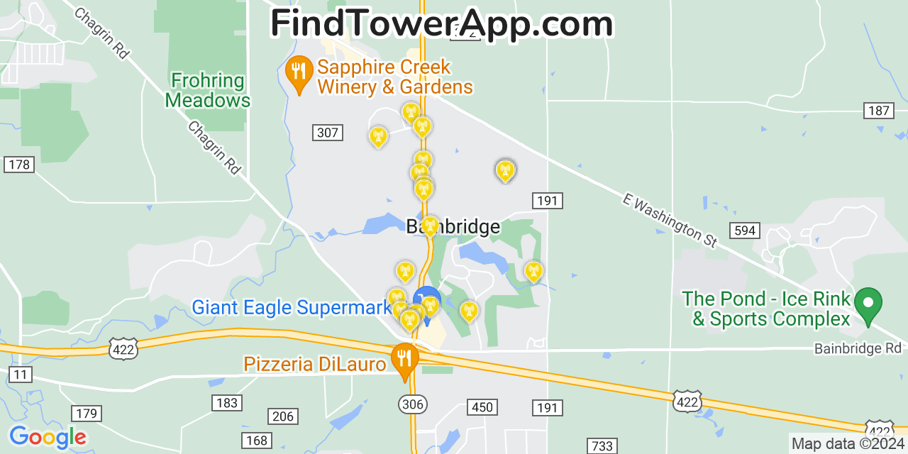 AT&T 4G/5G cell tower coverage map Bainbridge, Ohio