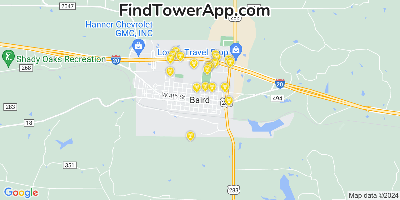 AT&T 4G/5G cell tower coverage map Baird, Texas