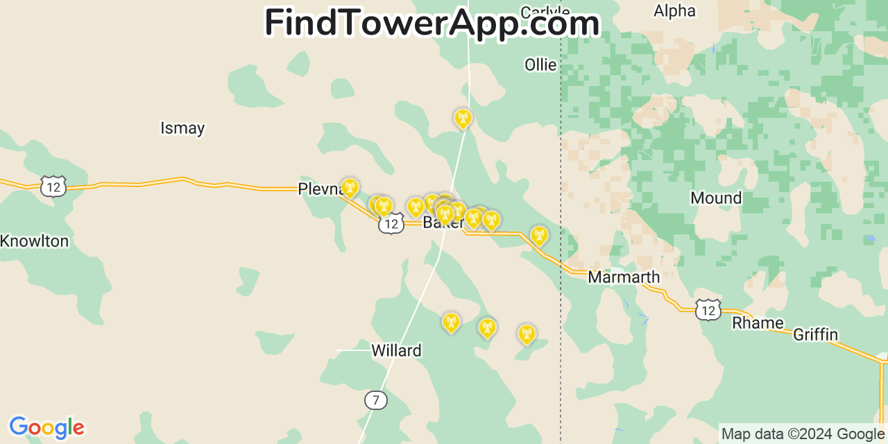 AT&T 4G/5G cell tower coverage map Baker, Montana