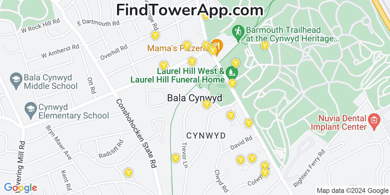 T-Mobile 4G/5G cell tower coverage map Bala Cynwyd, Pennsylvania