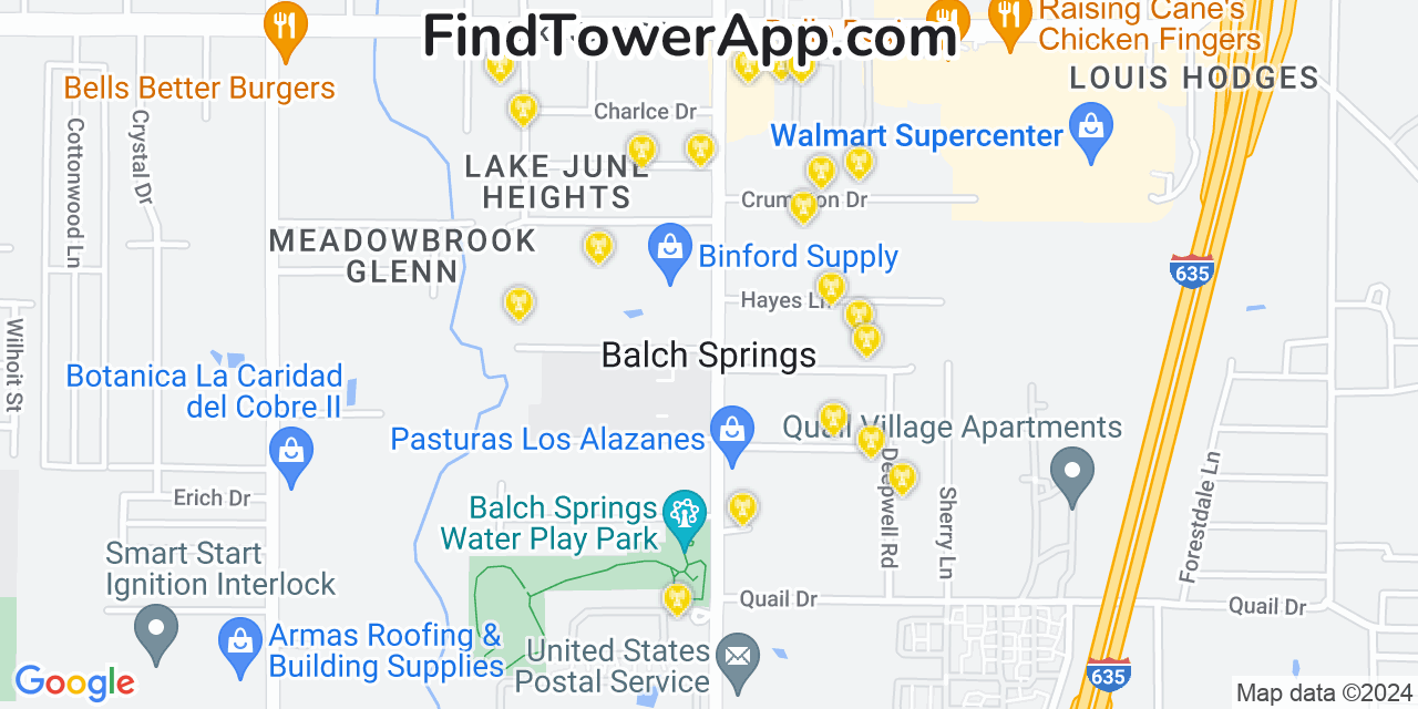 AT&T 4G/5G cell tower coverage map Balch Springs, Texas
