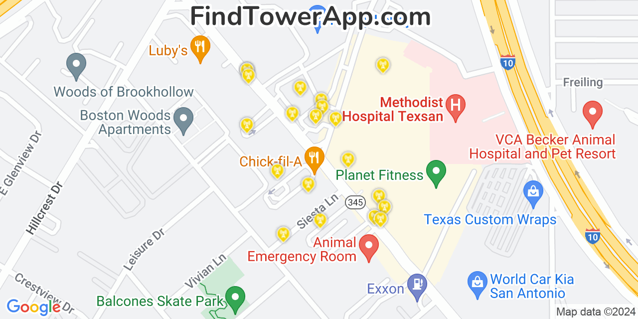 AT&T 4G/5G cell tower coverage map Balcones Heights, Texas