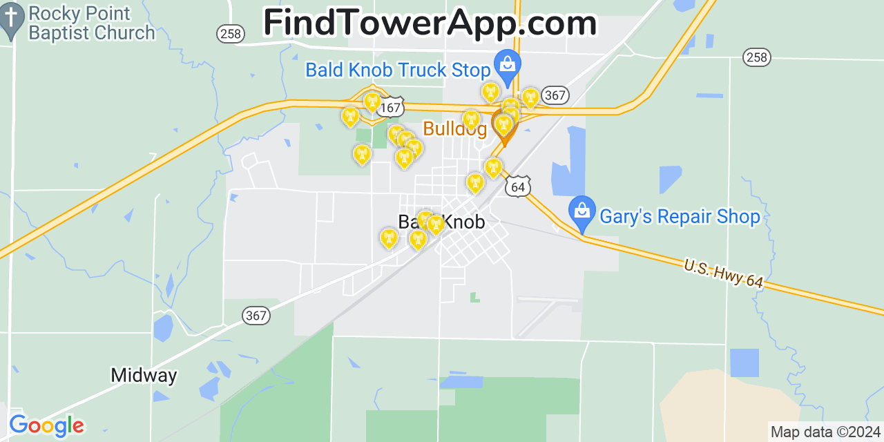 AT&T 4G/5G cell tower coverage map Bald Knob, Arkansas