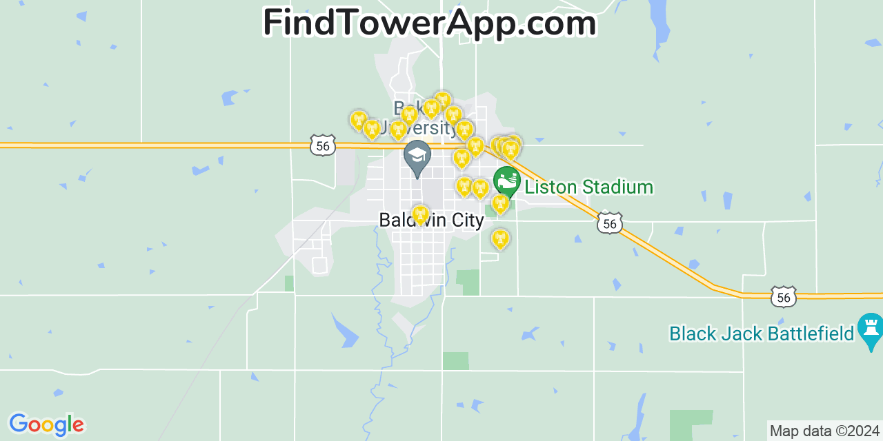 Verizon 4G/5G cell tower coverage map Baldwin City, Kansas