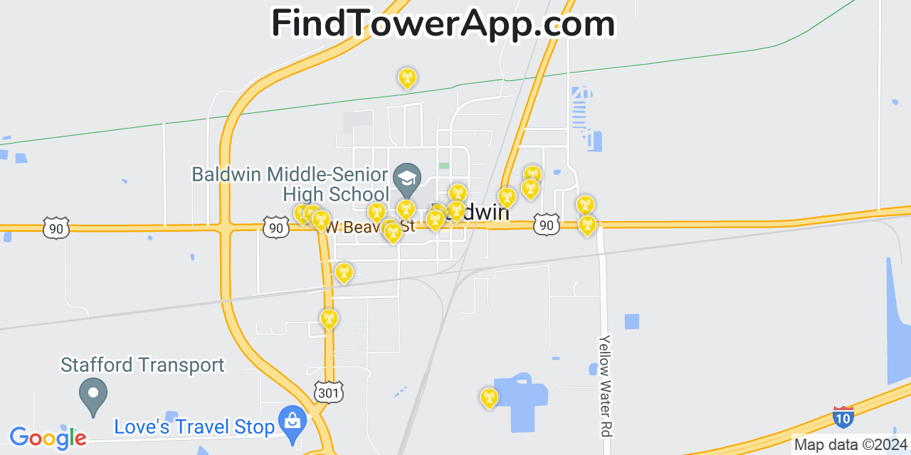 AT&T 4G/5G cell tower coverage map Baldwin, Florida