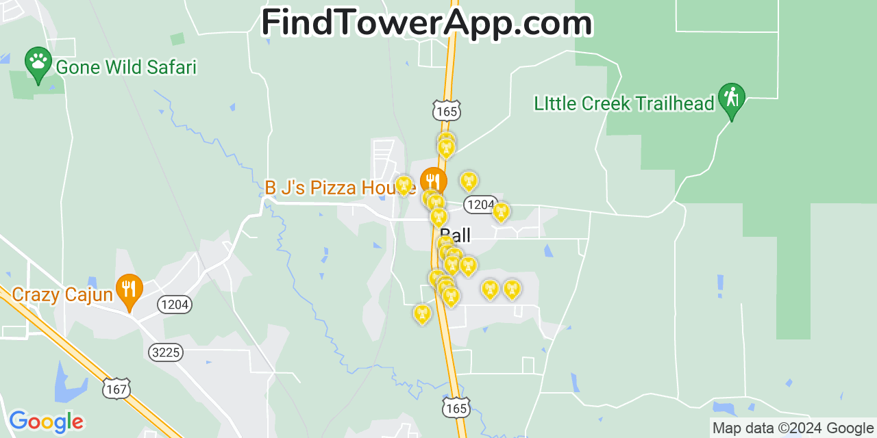 AT&T 4G/5G cell tower coverage map Ball, Louisiana
