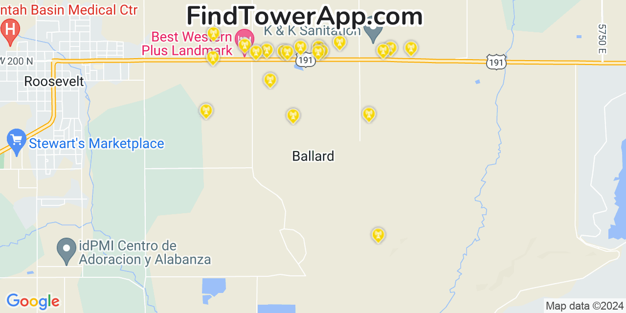 AT&T 4G/5G cell tower coverage map Ballard, Utah