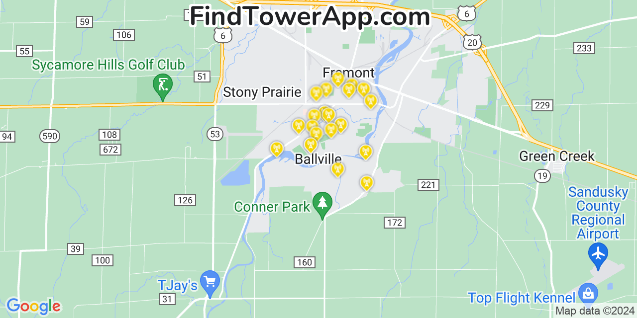 Verizon 4G/5G cell tower coverage map Ballville, Ohio