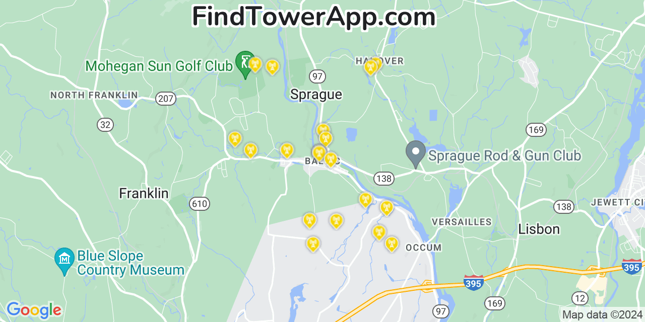 AT&T 4G/5G cell tower coverage map Baltic, Connecticut
