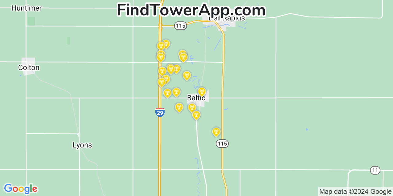 AT&T 4G/5G cell tower coverage map Baltic, South Dakota