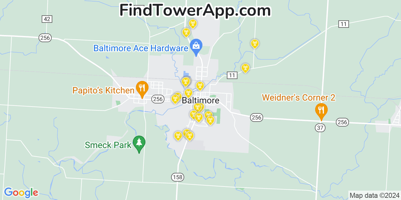Verizon 4G/5G cell tower coverage map Baltimore, Ohio