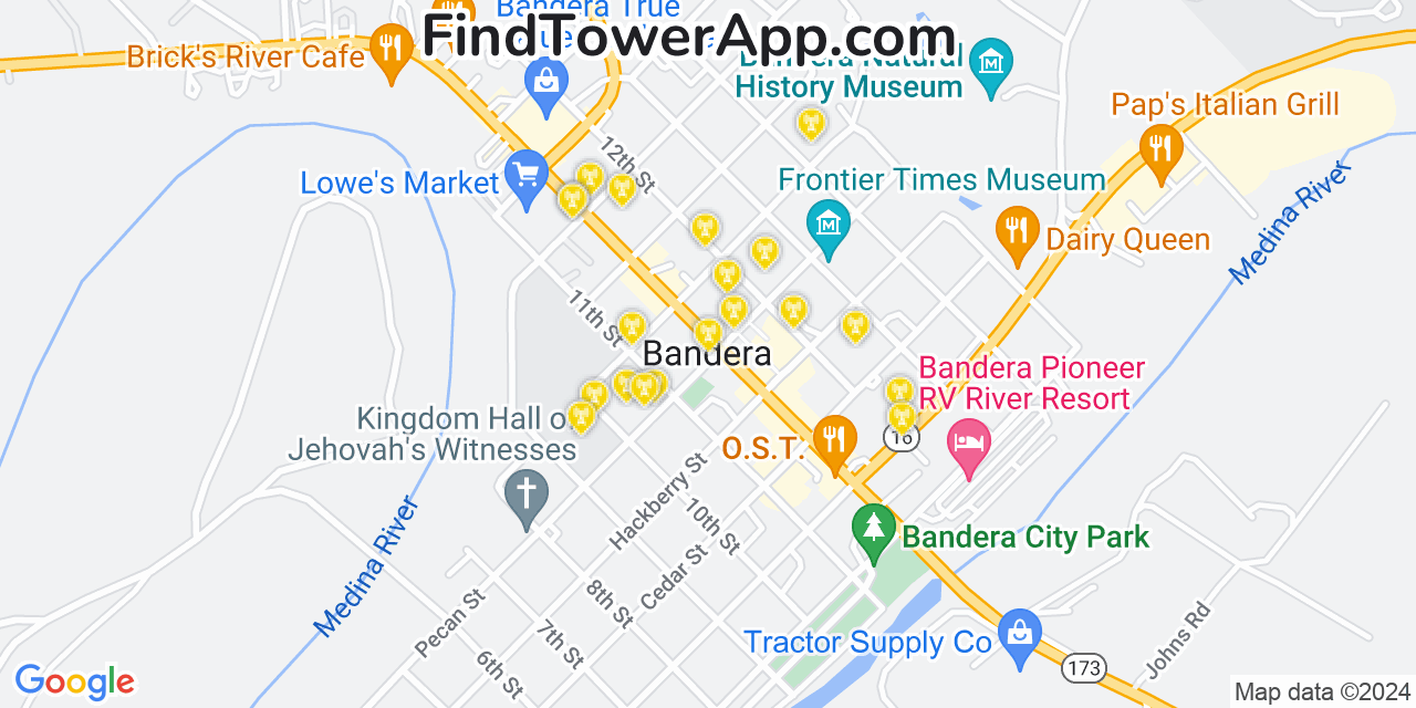 Verizon 4G/5G cell tower coverage map Bandera, Texas
