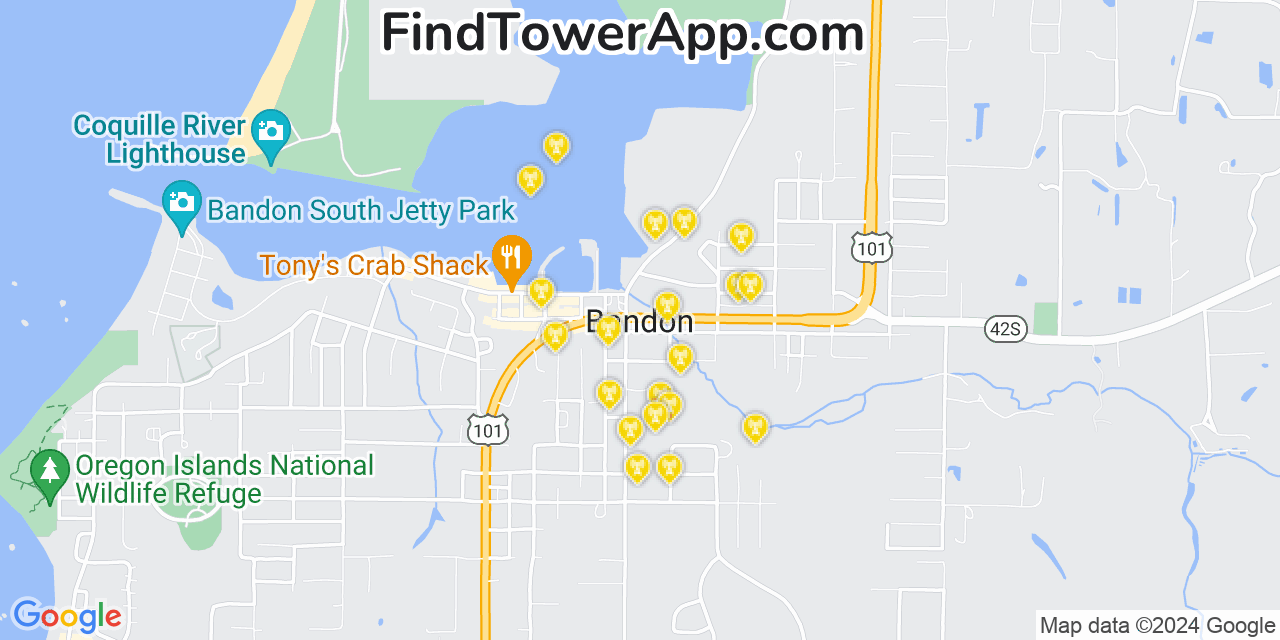 AT&T 4G/5G cell tower coverage map Bandon, Oregon