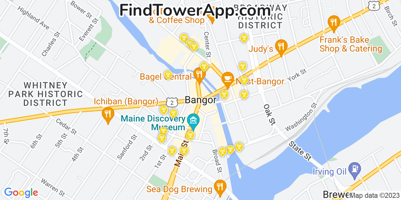 AT&T 4G/5G cell tower coverage map Bangor, Maine