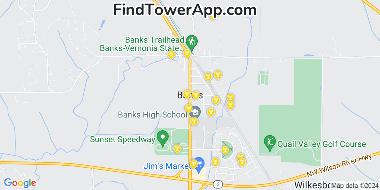 AT&T 4G/5G cell tower coverage map Banks, Oregon