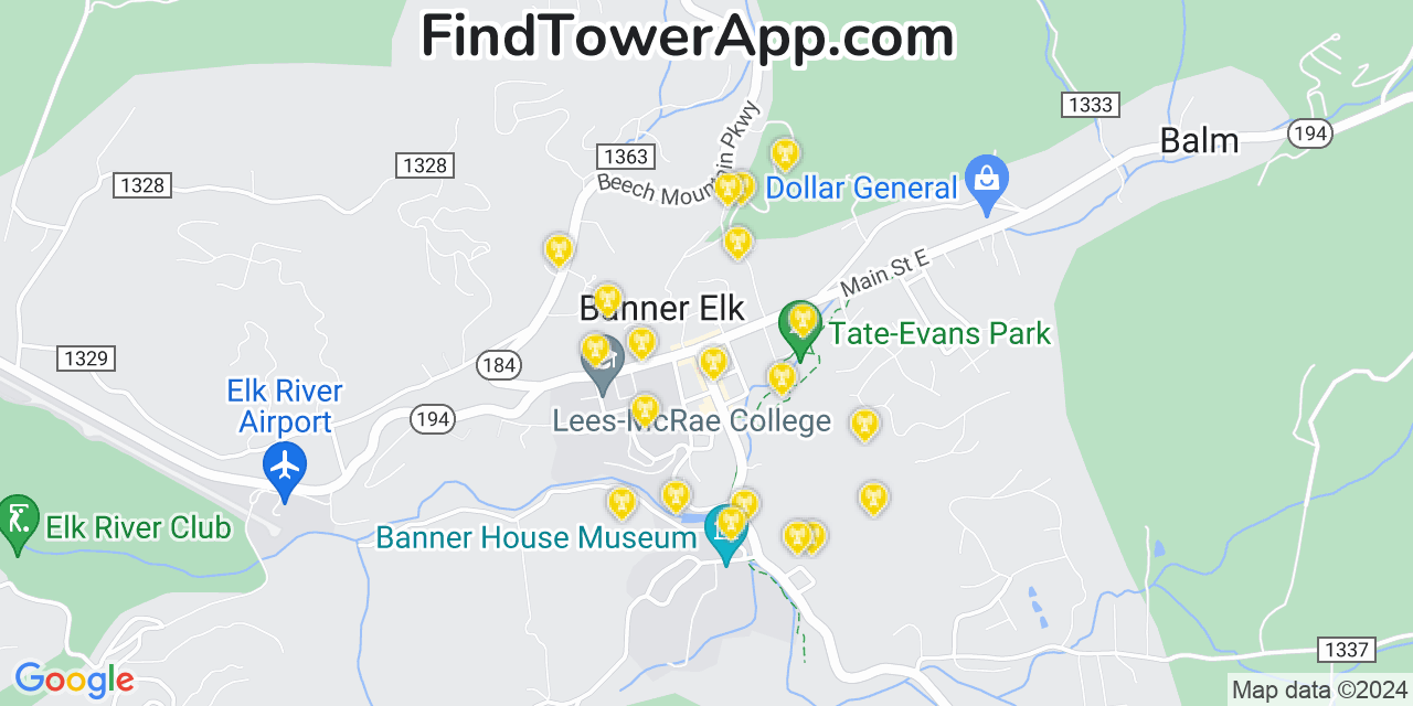 T-Mobile 4G/5G cell tower coverage map Banner Elk, North Carolina