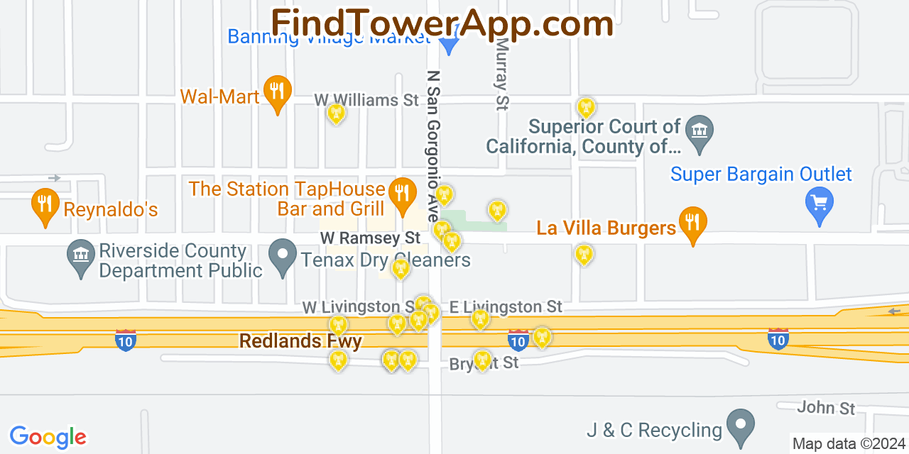 AT&T 4G/5G cell tower coverage map Banning, California