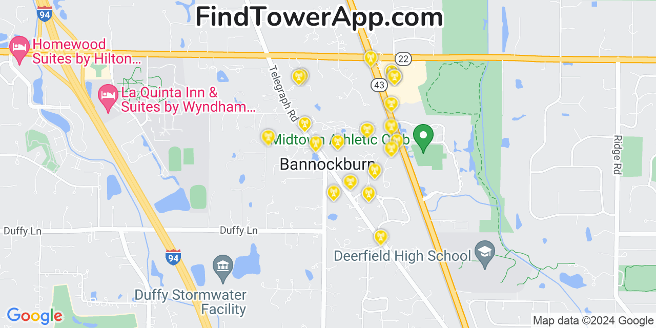 AT&T 4G/5G cell tower coverage map Bannockburn, Illinois