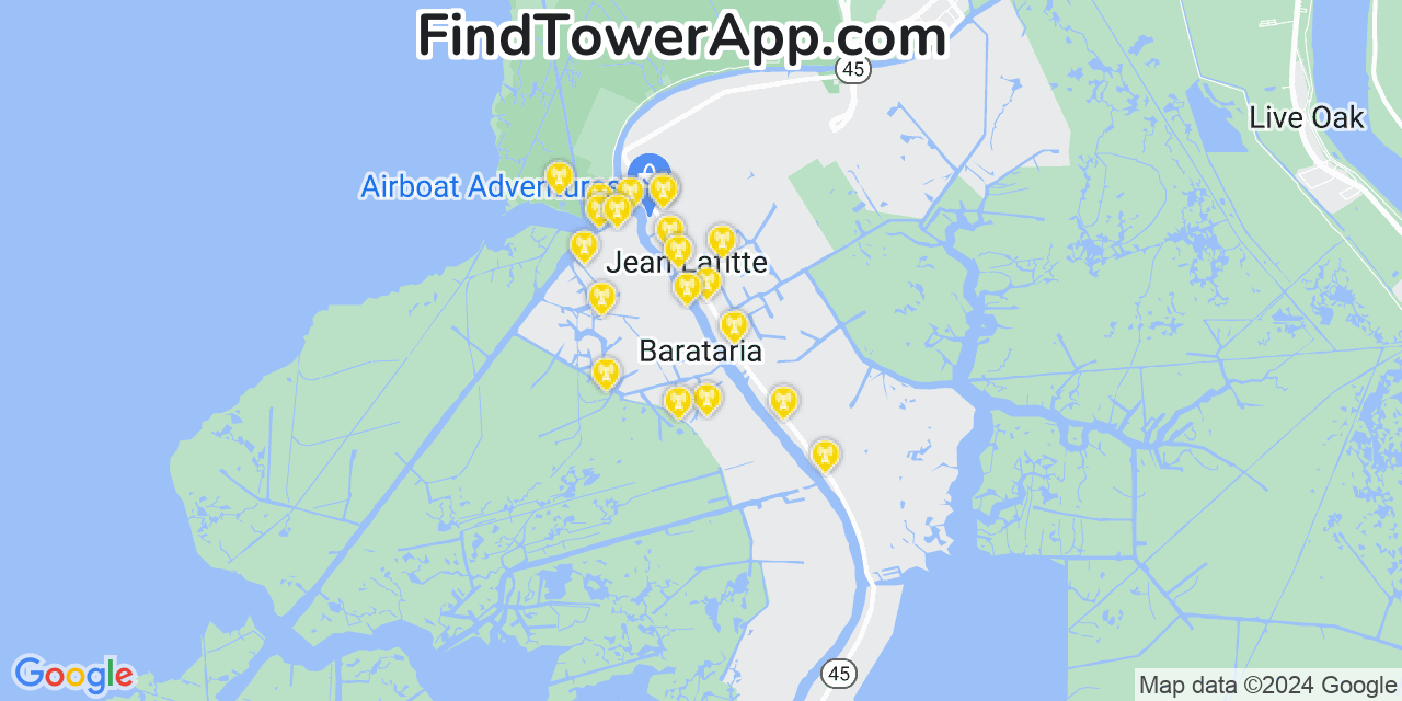 AT&T 4G/5G cell tower coverage map Barataria, Louisiana