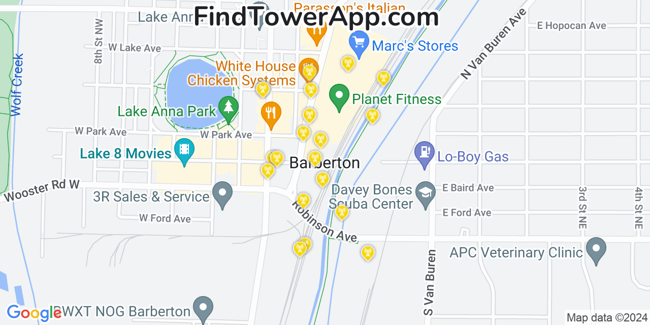 AT&T 4G/5G cell tower coverage map Barberton, Ohio