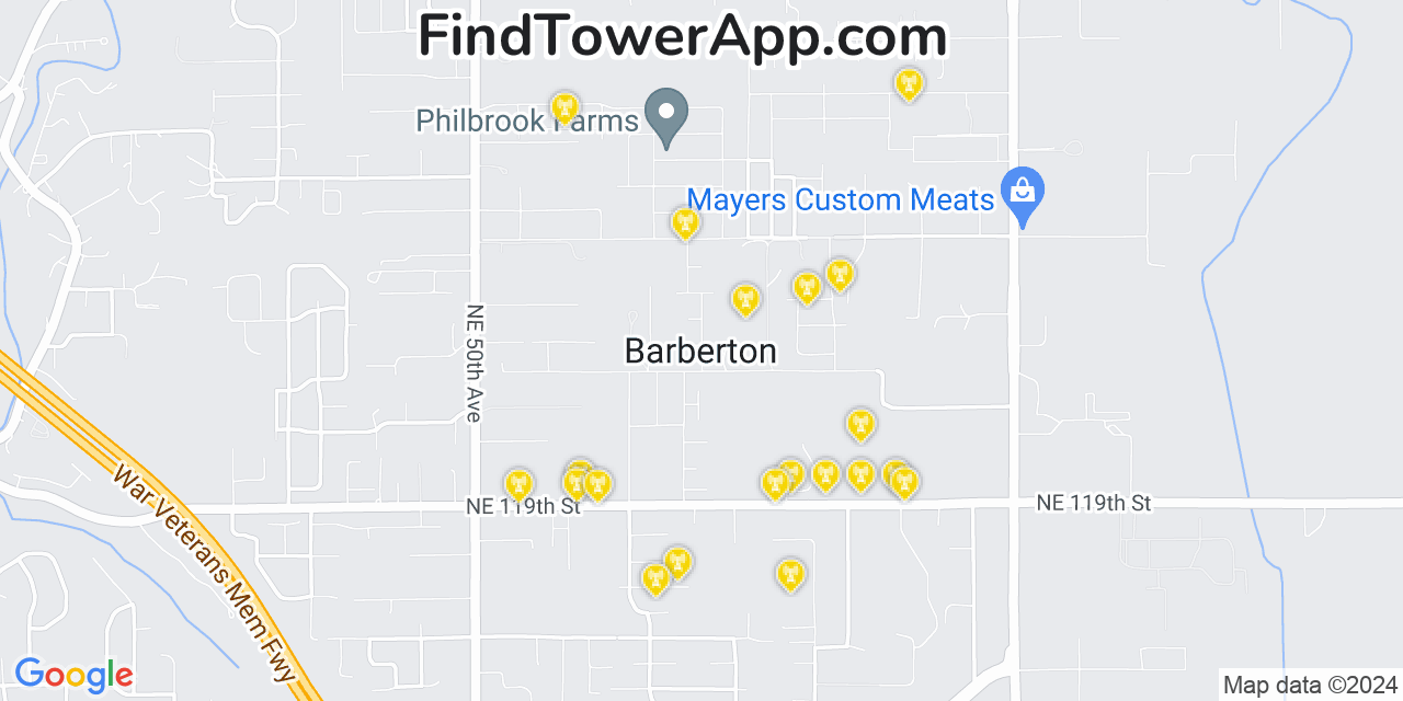 Verizon 4G/5G cell tower coverage map Barberton, Washington