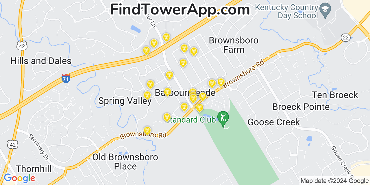 AT&T 4G/5G cell tower coverage map Barbourmeade, Kentucky