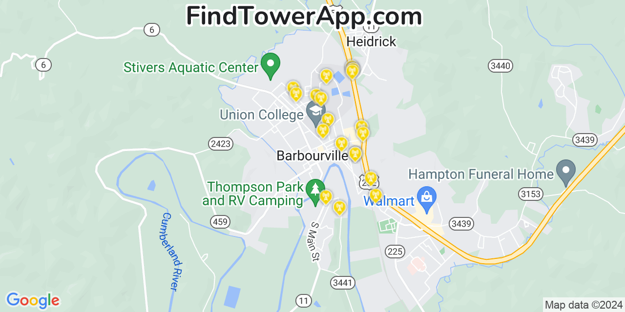 AT&T 4G/5G cell tower coverage map Barbourville, Kentucky
