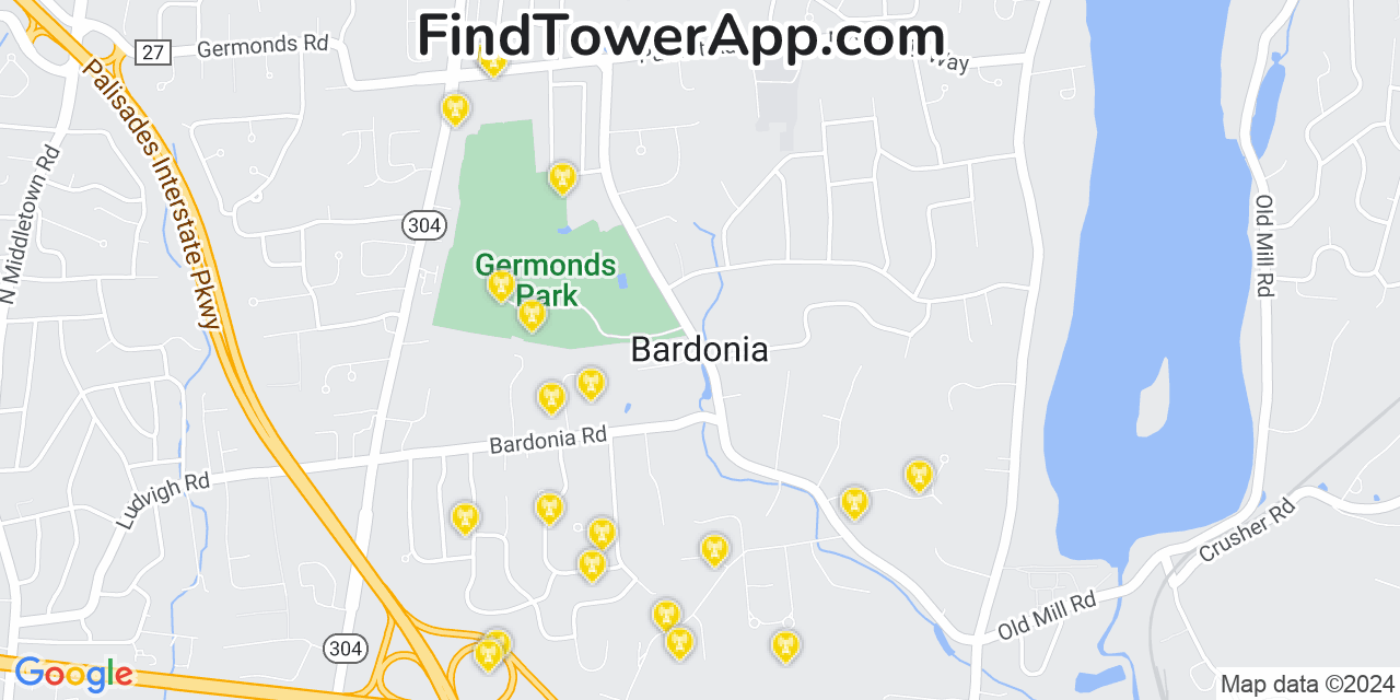 AT&T 4G/5G cell tower coverage map Bardonia, New York
