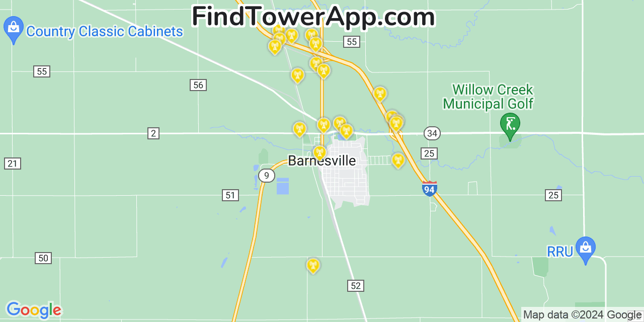 AT&T 4G/5G cell tower coverage map Barnesville, Minnesota