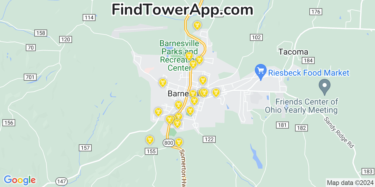 AT&T 4G/5G cell tower coverage map Barnesville, Ohio
