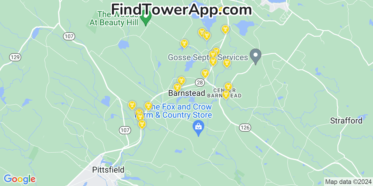 AT&T 4G/5G cell tower coverage map Barnstead, New Hampshire
