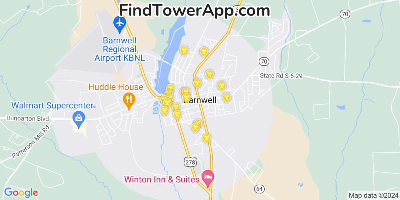 AT&T 4G/5G cell tower coverage map Barnwell, South Carolina