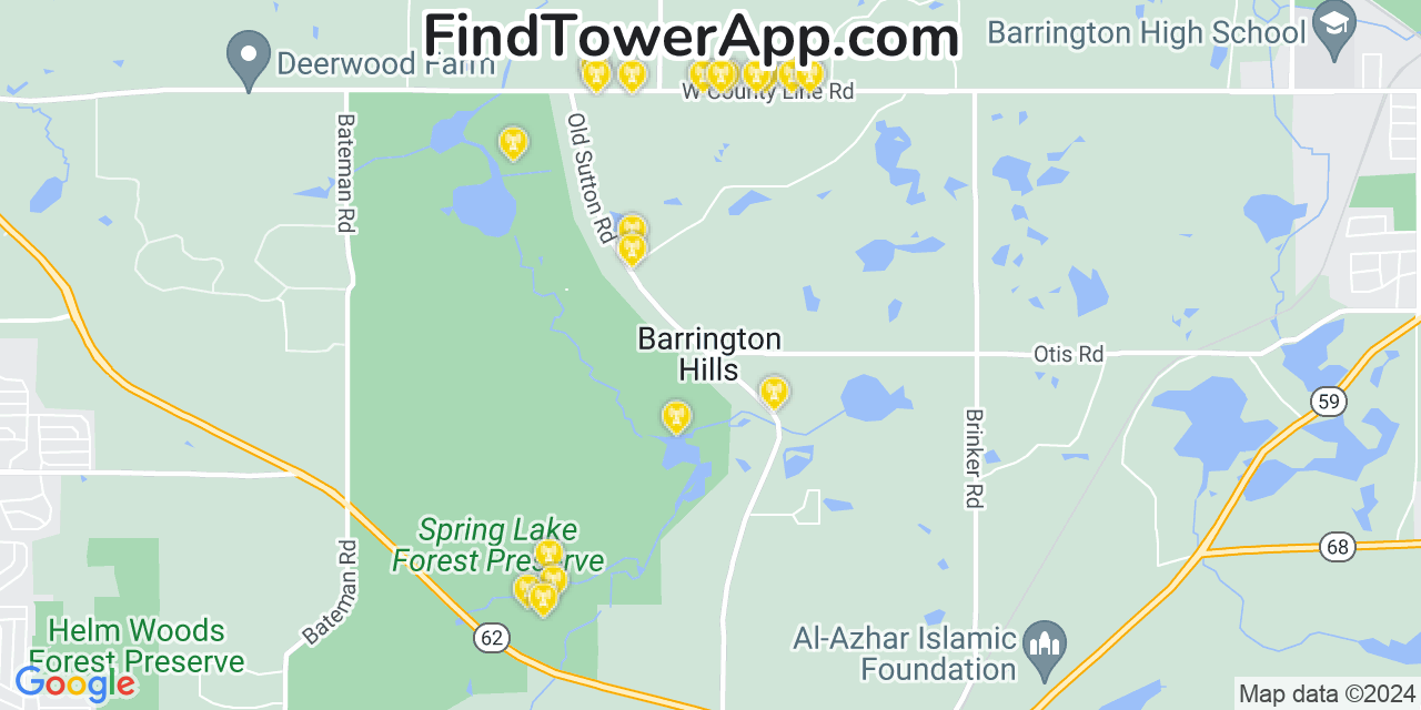 AT&T 4G/5G cell tower coverage map Barrington Hills, Illinois