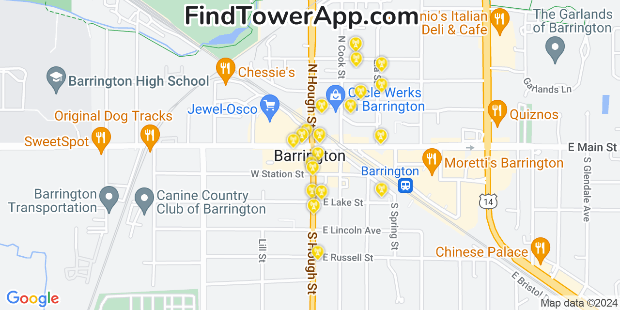 AT&T 4G/5G cell tower coverage map Barrington, Illinois