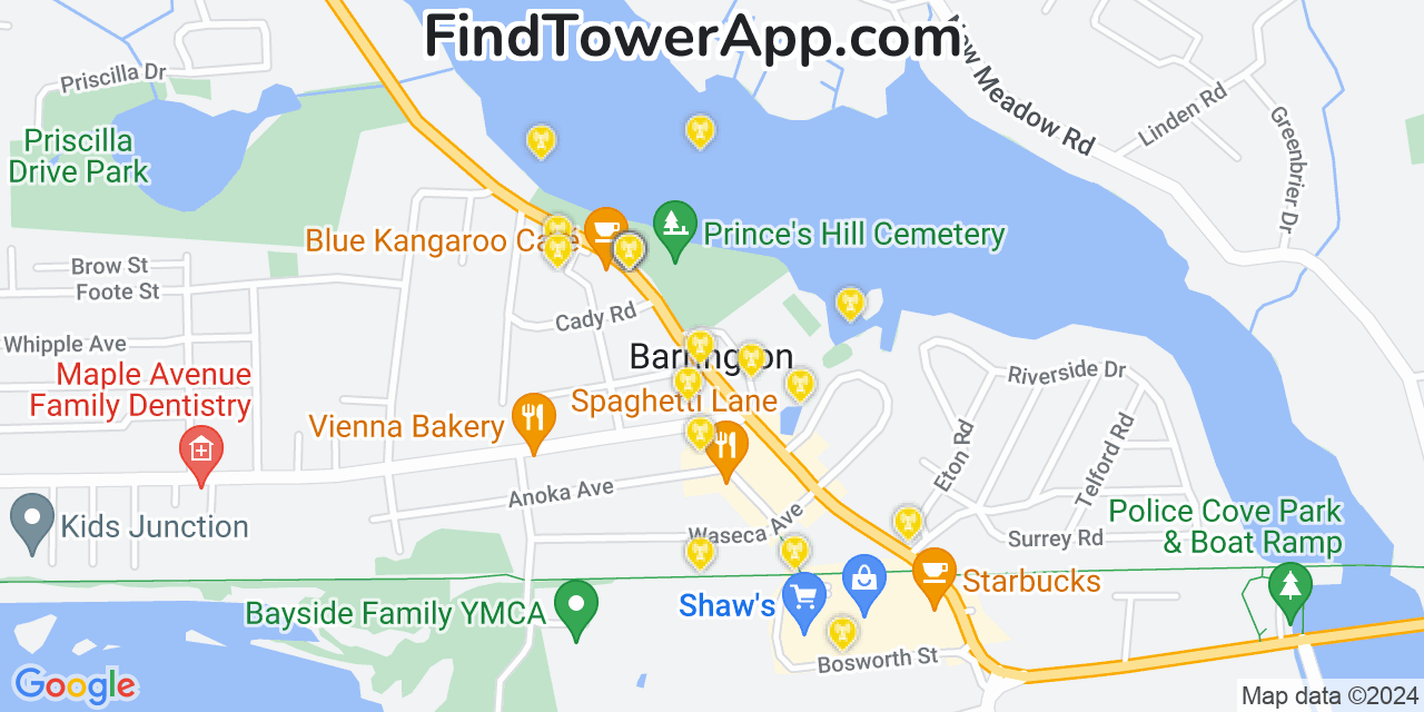 AT&T 4G/5G cell tower coverage map Barrington, Rhode Island