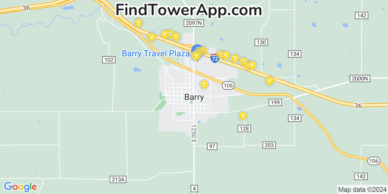 AT&T 4G/5G cell tower coverage map Barry, Illinois