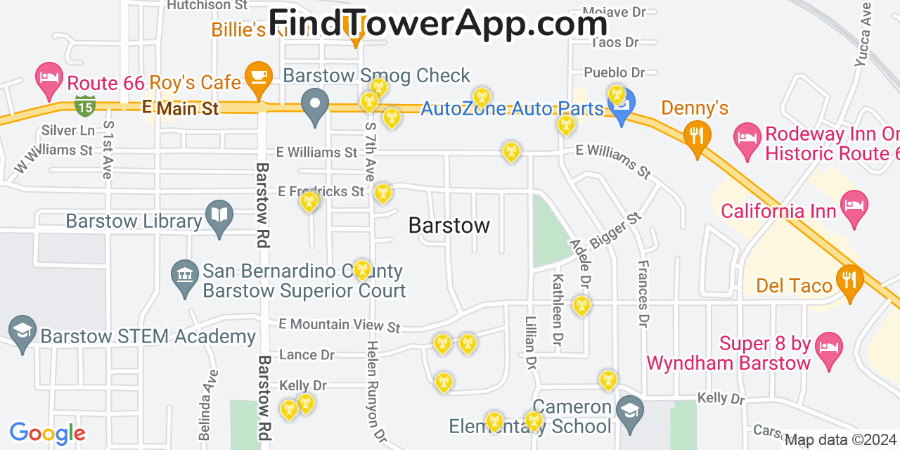 AT&T 4G/5G cell tower coverage map Barstow, California