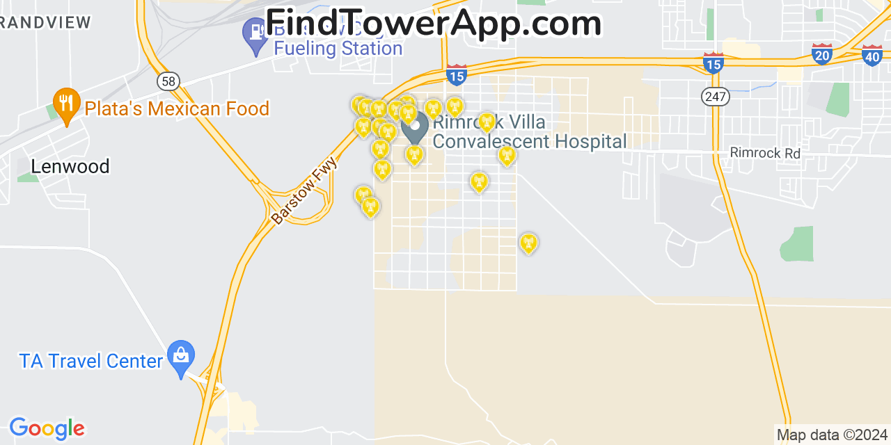 AT&T 4G/5G cell tower coverage map Barstow Heights, California