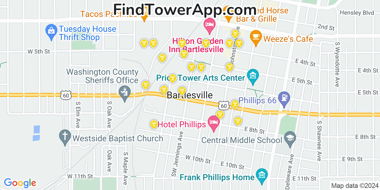 AT&T 4G/5G cell tower coverage map Bartlesville, Oklahoma