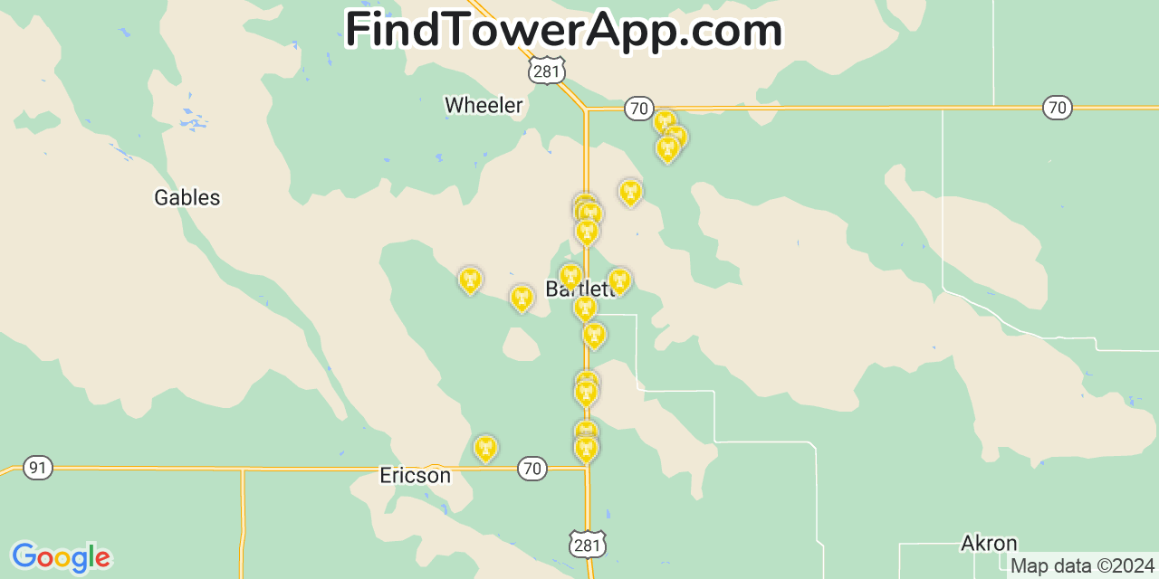 AT&T 4G/5G cell tower coverage map Bartlett, Nebraska
