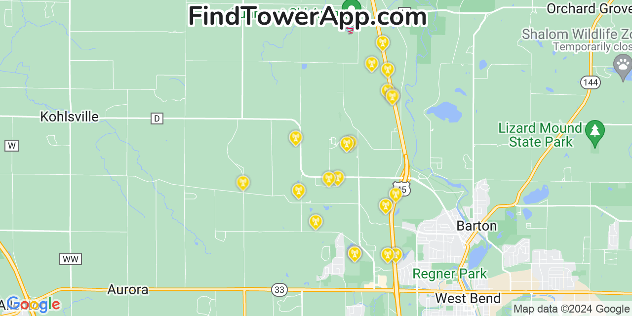 AT&T 4G/5G cell tower coverage map Barton, Wisconsin